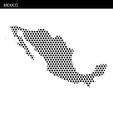 Meksika 'nın detaylı bir haritası noktalı desenler kullanılarak gösterilir, coğrafi şekli ve ana hatları açıkça gösterilir..