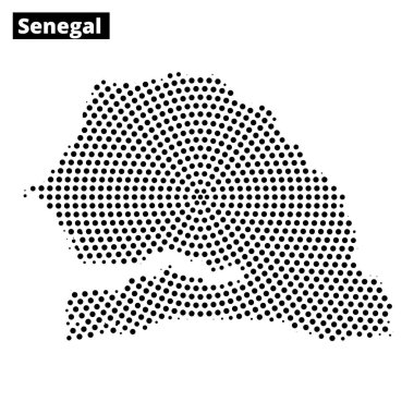 Senegal 'in noktalı bir tasarım kullanarak detaylı bir temsili, şeklini ve coğrafi düzenini açıkça gösteriyor.