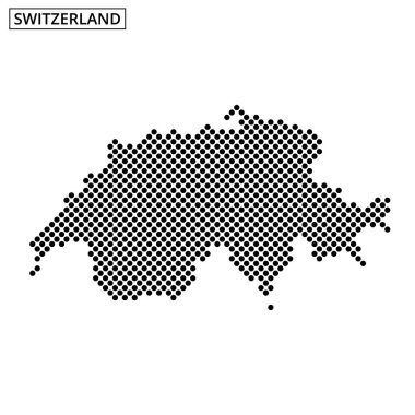İsviçre 'nin noktalı bir temsili, ülkenin Avrupa' daki eşsiz şeklini ve konumunu vurgulayarak ülkenin coğrafi anahatlarını gösteriyor.