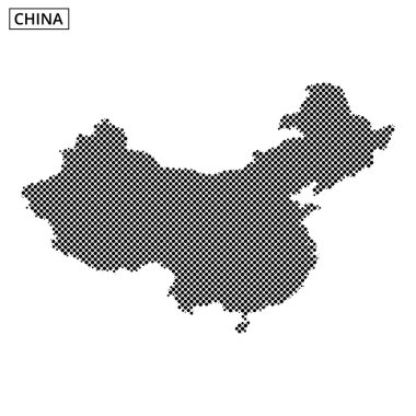 Çin 'in noktalı bir özeti, ülkenin geniş topraklarını gözler önüne seren beyaz bir arka plan karşısında coğrafi şeklini ve anahtar özelliklerini vurguluyor..