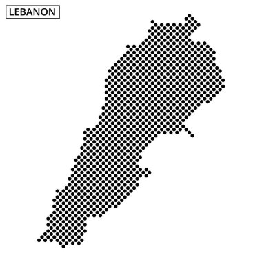 Lübnan haritasının noktalı tasviri benzersiz şeklini ve coğrafi özelliklerini gösteriyor. Tasarım ülkenin ana hatlarını belirgin bir şekilde vurguluyor.