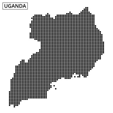 Uganda haritası, ülkenin coğrafi ana hatlarını ve kendine özgü şeklini gösteren noktalı bir desen çiziyor..