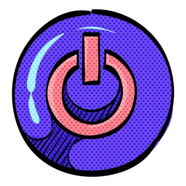 Güç düğmesi yarım ton simgesi elle çizilmiş renk vektörü çizimi