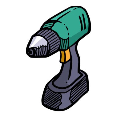 elektrikli matkap simgesi elle çizilmiş renk vektörü çizimi