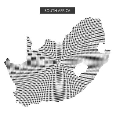 Noktalı bir harita Güney Afrika 'yı gösteriyor, ülkenin şeklini ışık efektleri ve minimalist bir tasarım ile gösteriyor..