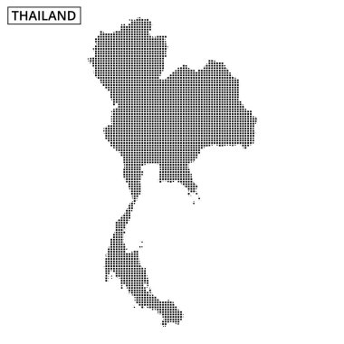 Tayland 'ın stilize edilmiş bir haritası, minimalist bir arkaplana vurgulanmış noktalı desenler kullanılarak görüntülenir.