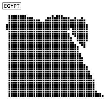 Mısır 'ın bu detaylı haritasında görsel ayrım için nokta deseni kullanılarak çeşitli coğrafi özellikler ve bölgeler gösteriliyor.