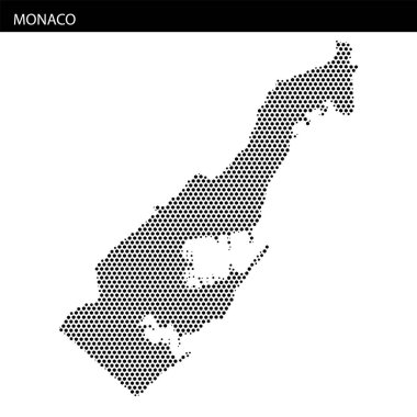 Benzersiz şekil ve coğrafyasını gösteren noktalı bir desen kullanarak Monako 'nun haritasının sanatsal bir tasviri..