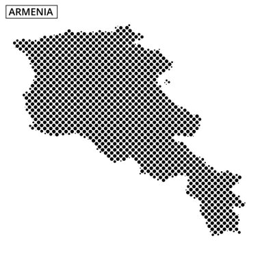 Benzersiz noktalı harita Ermenistan 'ın coğrafi hatlarını ve anahtar özelliklerini gösteriyor. Tasarım, ülkenin şekil ve sınırlarını açıkça vurguluyor..