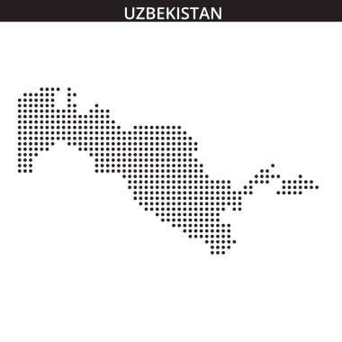 Özbekistan haritasının sanatsal temsili, ülkenin şeklini gösteren dokulu bir arka plana karşı belirlenmiş noktalı bir desen içeriyor.