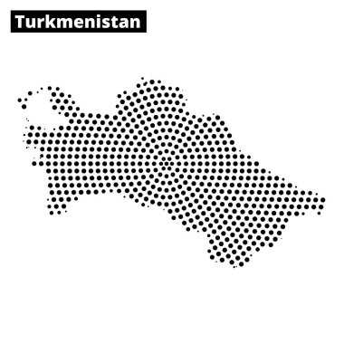 Türkmenistan 'ın ayırt edici ana hatları, ince dokuyla ülkenin coğrafi şeklini gösteren noktalı bir desen kullanılarak oluşturulmuştur..