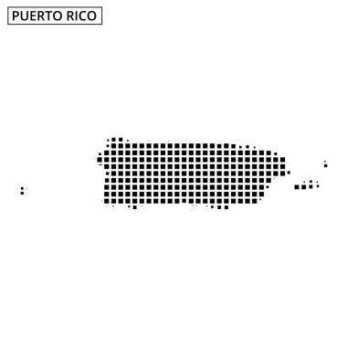 Porto Riko 'nun yaratıcı bir haritası noktalı bir desen ve dalgalı bir arka plan tasarımıyla sanatsal elementleri yakalıyor..