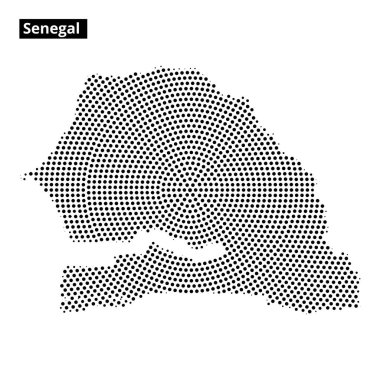 Senegal 'in noktalı bir tasarım kullanarak detaylı bir temsili, şeklini ve coğrafi düzenini açıkça gösteriyor.