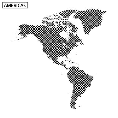 Noktalı bir harita Amerika 'yı gösteriyor, eşsiz bir sanatsal tarzda coğrafi özellikleri ve konumları vurguluyor.