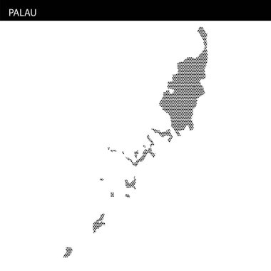 Noktalı gösterim Palau adalarını vurguluyor, coğrafi özelliklerini ve yerleşimini açıkça vurguluyor.