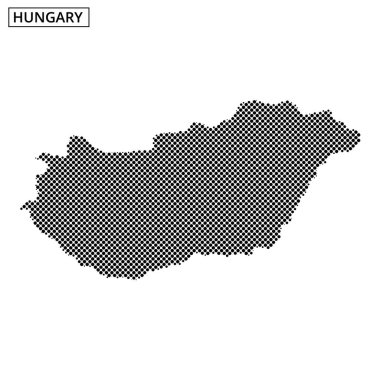 Bu grafik Macaristan 'ı şekillendirilmiş arka plandaki noktalı bir dış hatla gösteriyor, coğrafi şeklini gösteriyor..