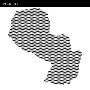 Noktalı bir hat Paraguay 'ın şeklini gösterir, düz bir arkaplanda coğrafi özelliklerini ve sınırlarını vurgular.