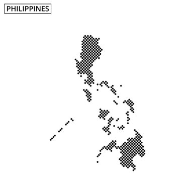 Adalarına ve coğrafi özelliklerine odaklanan Filipinler 'in şeklini gösteren noktalı bir harita..