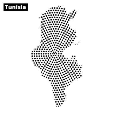 Tunus 'un çeşitli renklerde soyut dalgalı çizgiler içeren noktalı bir tasarımı tasarıma derinlik katar..