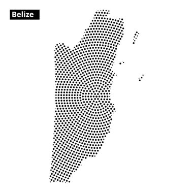 Belize haritasının coğrafi hatlarını ve kıyı bölgelerini vurgulayan siyah ve beyaz çizimi.