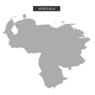 Venezuela 'nın coğrafi özelliklerini ve şeklini vurgulayan noktalı bir tasarımla oluşturulmuş detaylı bir haritası..