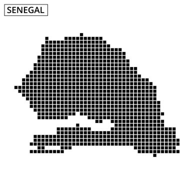 Senegal 'in noktalı bir tasarım kullanarak detaylı bir temsili, şeklini ve coğrafi düzenini açıkça gösteriyor.