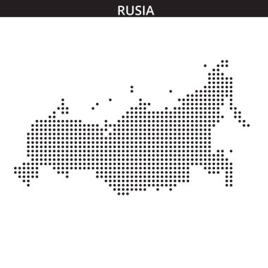 Harita Rusya 'nın coğrafi hatlarını geniş arazi alanını ve benzersiz şeklini gösteren noktalı bir desenle vurguluyor..