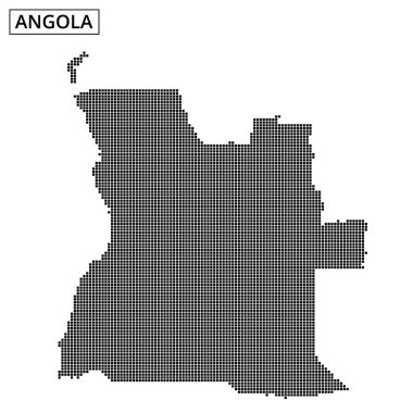Angola 'nın detaylı bir taslağı, ülkenin coğrafi şeklini gösteren nokta desenleri kullanılarak temsil ediliyor..