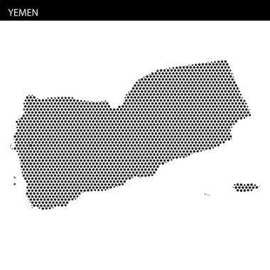 Yemen 'in bu harita ana hatları belirgin coğrafi özellikleri ve sınırları benzersiz bir şekilde gösteren noktalı bir desen gösteriyor..