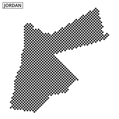 Ürdün 'ün eşsiz coğrafi düzenini gösteren, şekil ve sınırlarını gösteren belirgin noktalı harita..