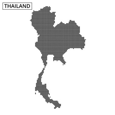 Tayland 'ın stilize edilmiş bir haritası, minimalist bir arkaplana vurgulanmış noktalı desenler kullanılarak görüntülenir.
