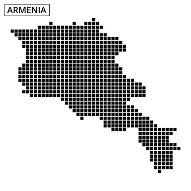Benzersiz noktalı harita Ermenistan 'ın coğrafi hatlarını ve anahtar özelliklerini gösteriyor. Tasarım, ülkenin şekil ve sınırlarını açıkça vurguluyor..