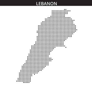 Lübnan haritasının noktalı tasviri benzersiz şeklini ve coğrafi özelliklerini gösteriyor. Tasarım ülkenin ana hatlarını belirgin bir şekilde vurguluyor.