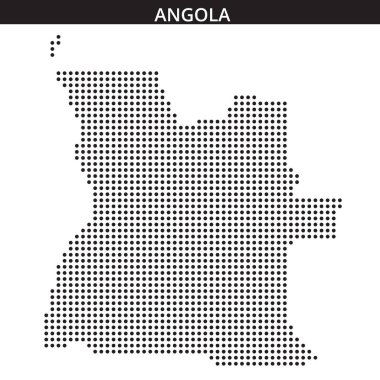 Angola 'nın detaylı bir taslağı, ülkenin coğrafi şeklini gösteren nokta desenleri kullanılarak temsil ediliyor..