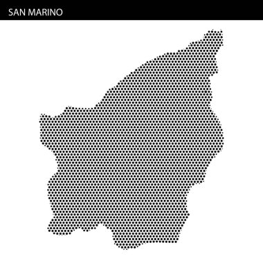 Benzersiz bir pikselleştirilmiş tasarım, San Marino 'nun dış hatlarını sergiliyor, coğrafi şeklini sanatsal bir şekilde vurguluyor..