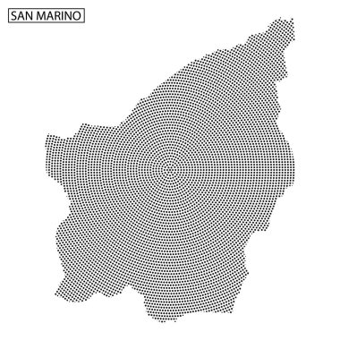 Benzersiz bir pikselleştirilmiş tasarım, San Marino 'nun dış hatlarını sergiliyor, coğrafi şeklini sanatsal bir şekilde vurguluyor..