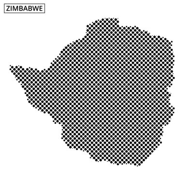Zimbabwe 'nin nokta desenli haritası, ülkenin coğrafi düzeni ve sınırlarını vurguluyor..