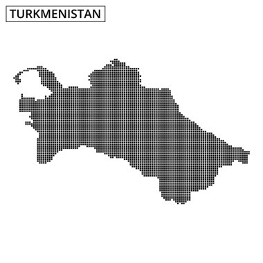 Türkmenistan 'ın ayırt edici ana hatları, ince dokuyla ülkenin coğrafi şeklini gösteren noktalı bir desen kullanılarak oluşturulmuştur..