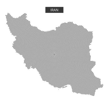 Bu görselleştirme, İran 'ın ülkenin şekil ve coğrafyasını etkin bir şekilde gösteren noktalı desenler ve kontur çizgileriyle özetlenmiştir..