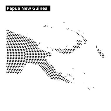 Papua Yeni Gine 'nin eşsiz coğrafi şeklini ve özelliklerini gösteren noktalı bir temsili..