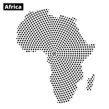 Siyah noktalı çizgiler Afrika kıtasını gösteriyor, coğrafi şeklini ve belirgin özelliklerini en az detayla vurguluyor..