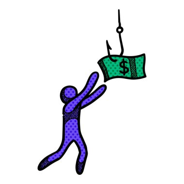 Dolar yem simgesi yarım ton renk çizimi kovalayan adam