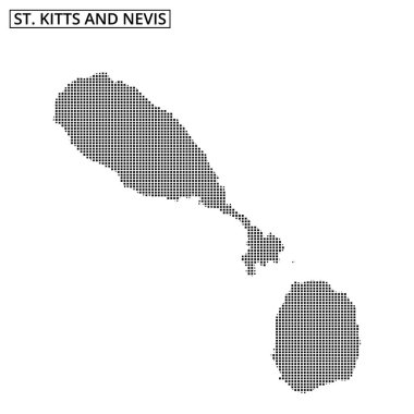 St Kitts ve Nevis 'in siyah şebeke ana hatları adaların coğrafi şekillerini vurgulayan desenli bir arka planda resmedilmiştir..
