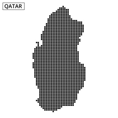 Katar 'ın ana hatları, dokulu bir arkaplan karşısında noktalı bir desen ile temsil ediliyor, coğrafi şeklini yaratıcı bir şekilde vurguluyor..