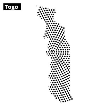 Noktalı bir tasvirde Togo 'nun eşsiz şekli ve sınırları gösteriliyor. İnce ve uzun biçimini vurguluyor..