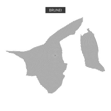 Brunei 'nin coğrafi şeklini ve boyutlarını boş bir arkaplan karşısında vurgulayan nokta desenli haritası.