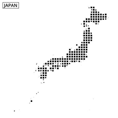 Japonya 'nın noktalı bir temsili, daha fazla ayrıntı veya renk olmadan farklı coğrafi hatlarını vurgular.