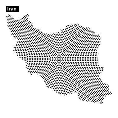 Bu görselleştirme, İran 'ın ülkenin şekil ve coğrafyasını etkin bir şekilde gösteren noktalı desenler ve kontur çizgileriyle özetlenmiştir..
