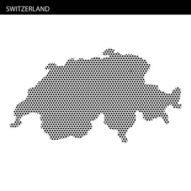 İsviçre 'nin noktalı bir temsili, ülkenin Avrupa' daki eşsiz şeklini ve konumunu vurgulayan coğrafi anahatlarını gözler önüne seriyor