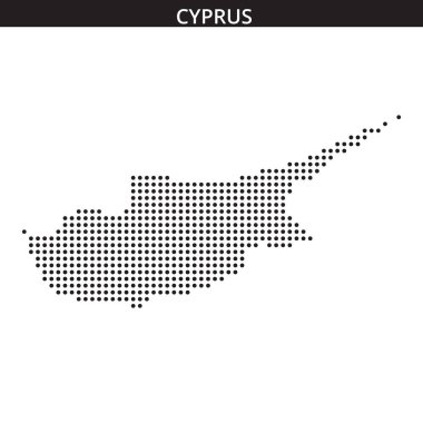 Kıbrıs Rum Kesimi 'nin noktalı bir haritası, adanın eşsiz sanatsal tarzını vurgulayan beyaz bir arkaplanda sergileniyor..